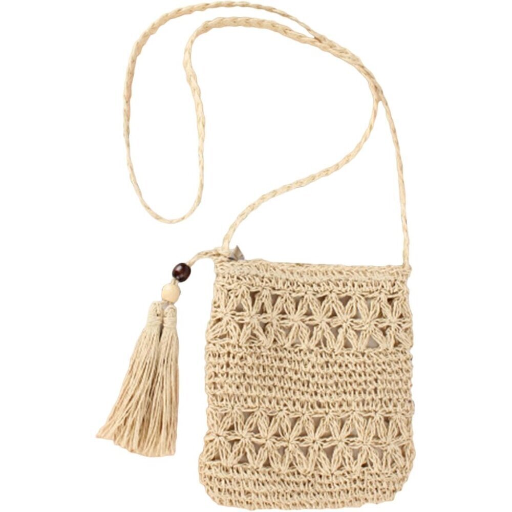 Women's Straw Woven Crossbody Bag Boho Crochet Beach Purse with Tassel